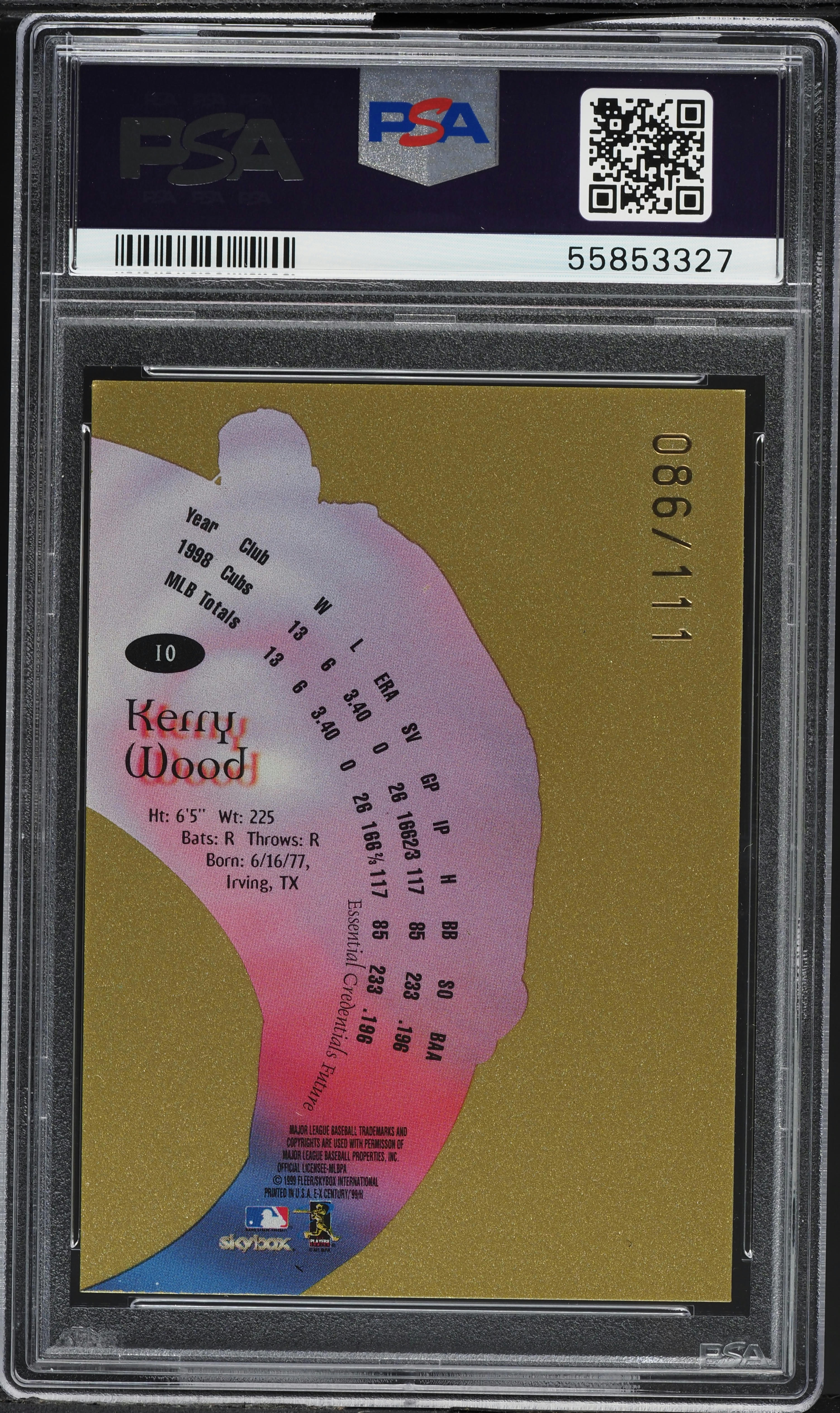 1999 Skybox E-X Century Essential Credentials Future Kerry Wood