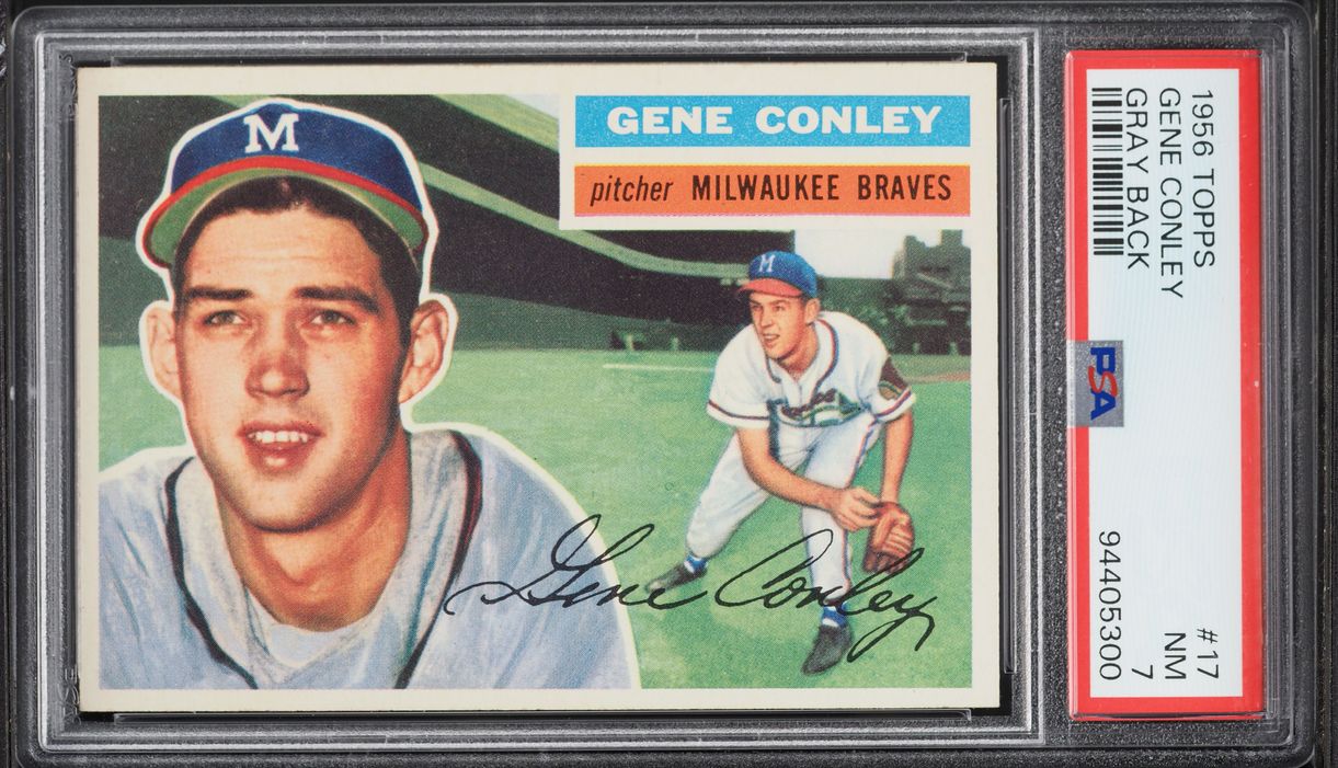 1956 Topps Gene Conley GRAY BACK #17 PSA 7 NRMT