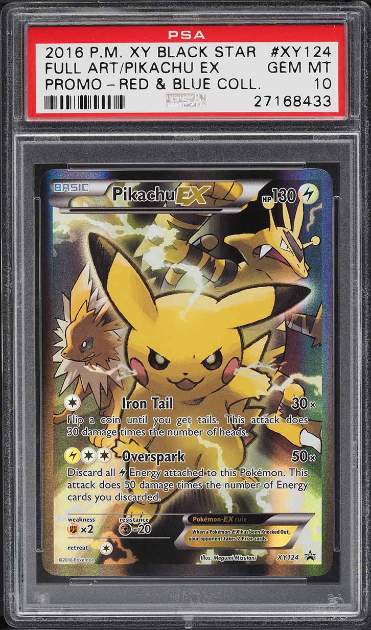2016 Pokemon XY Black Star Promo Red & Blue Full Art Pikachu EX #XY124 PSA 10