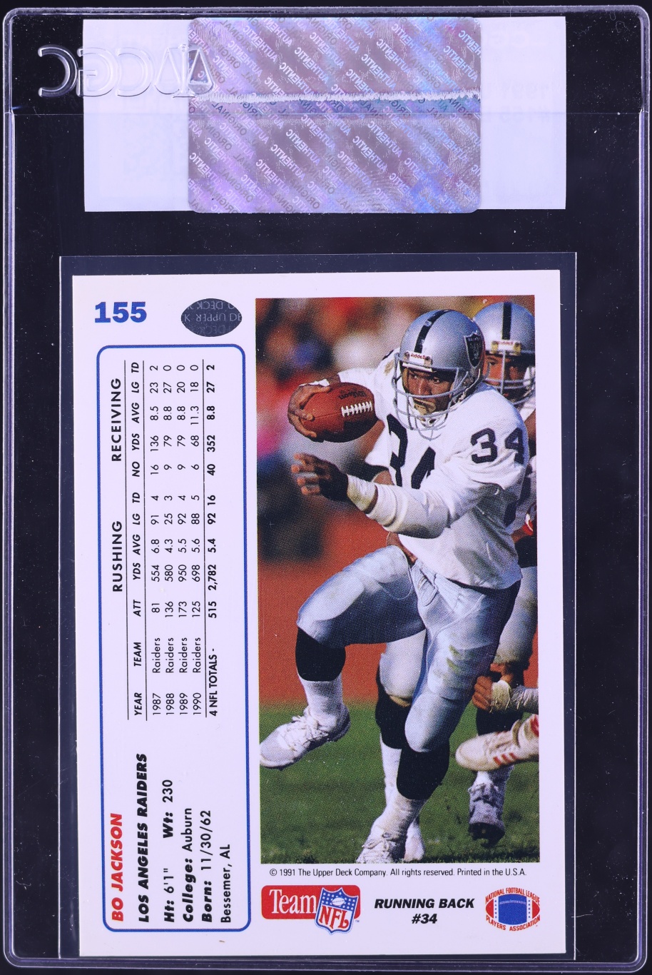 1991 Upper Deck Football Bo Jackson #155 CGC AUTH