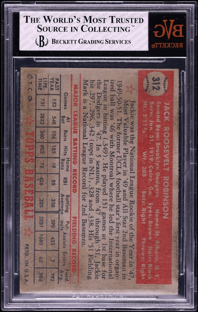 1952 Topps Jackie Robinson #312 BVG 3 VG