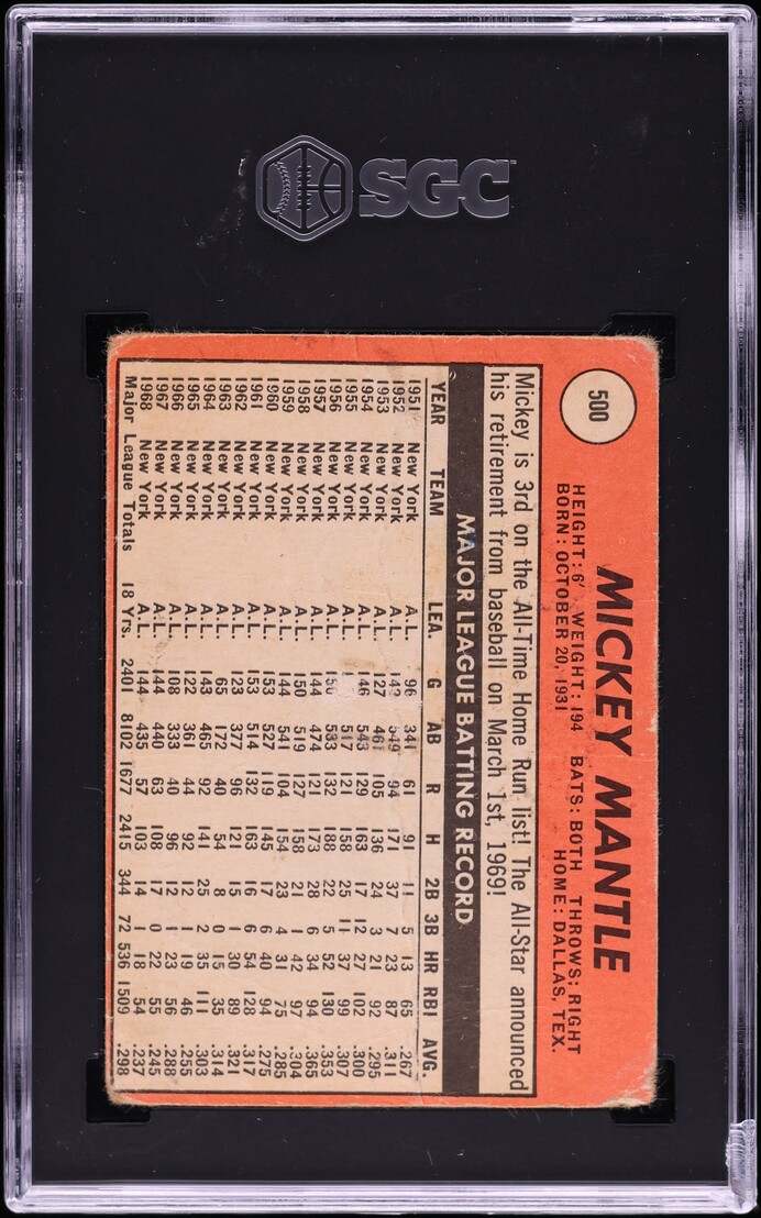 1969 Topps Mickey Mantle #500 SGC 1 PR
