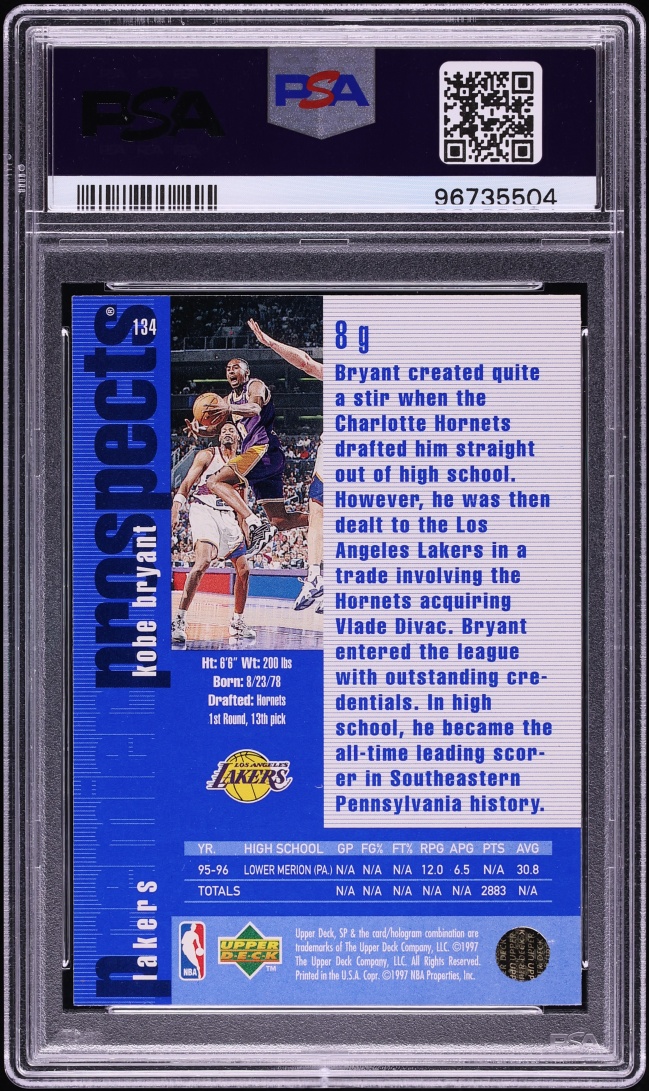 1996 SP Basketball Kobe Bryant ROOKIE #134 PSA 9 MINT