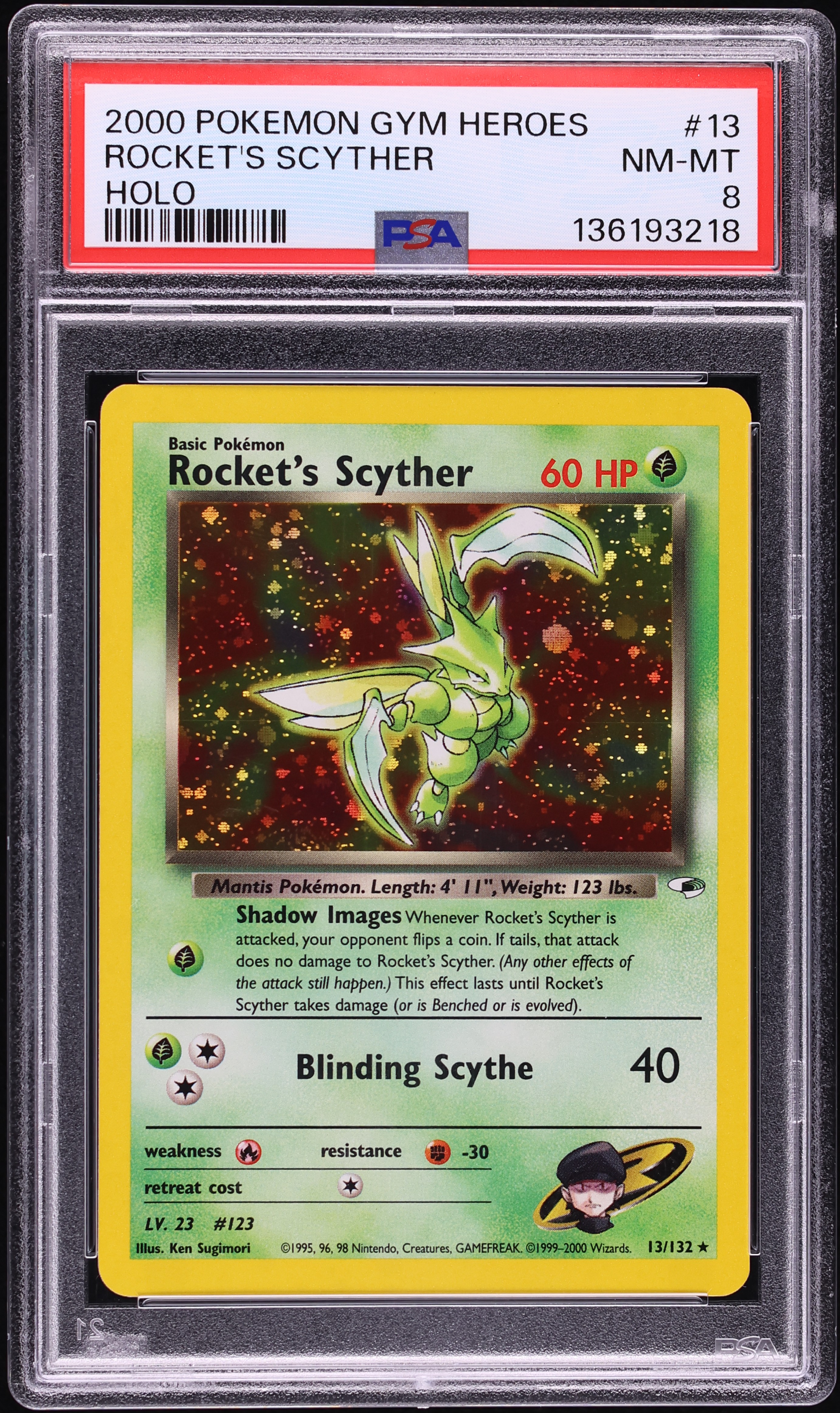 2000 Pokemon Gym Heroes Holo Rocket's Scyther #13 PSA 8 NM-MT