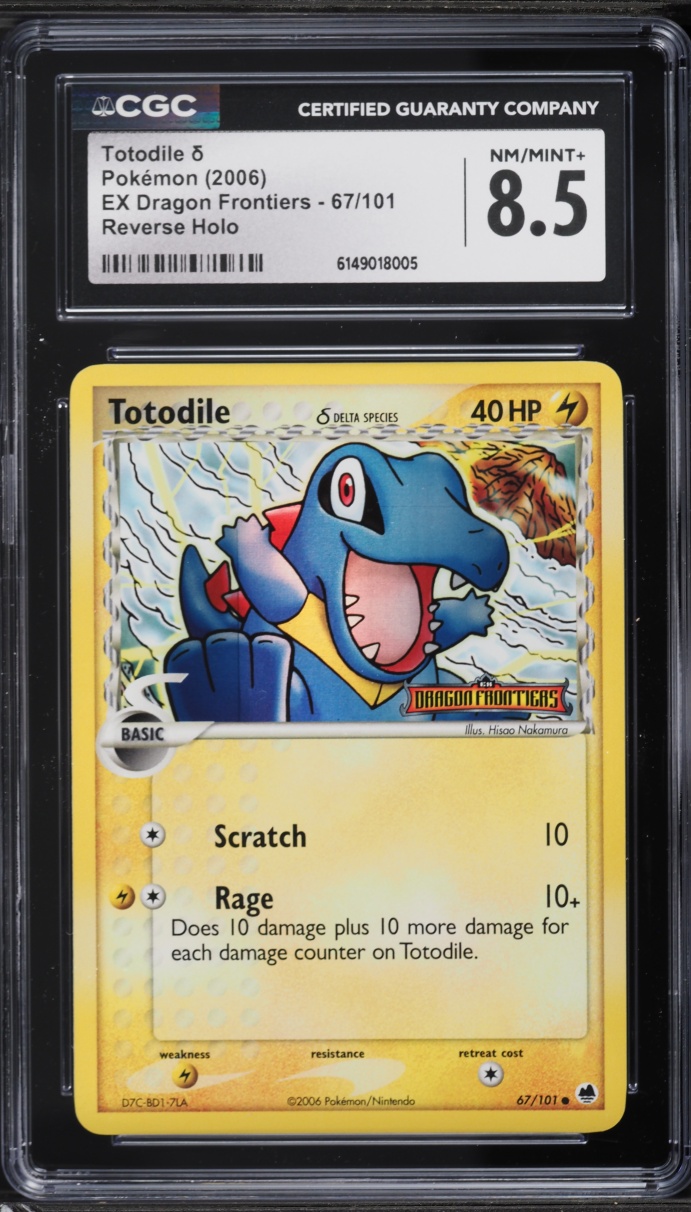 2006 Pokemon EX Dragon Frontiers Reverse Holo Totodile #67 CGC 8.5 NM-MT+