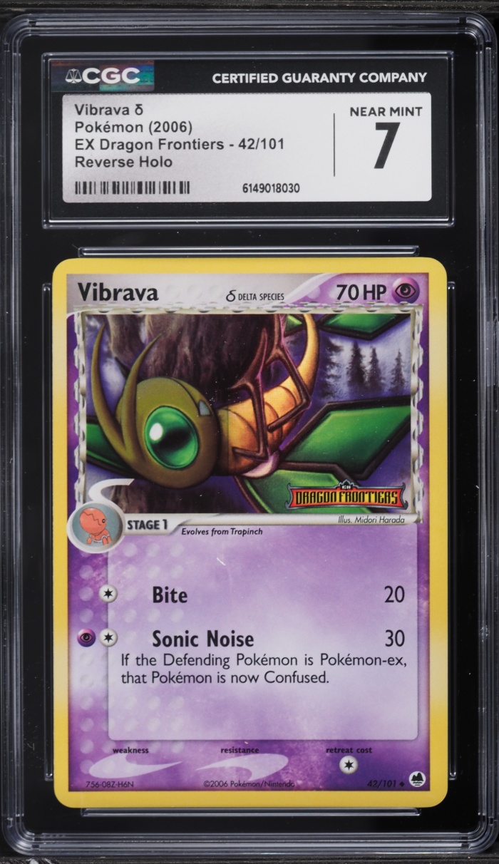 2006 Pokemon EX Dragon Frontiers Reverse Holo Vibrava #42 CGC 7 NRMT