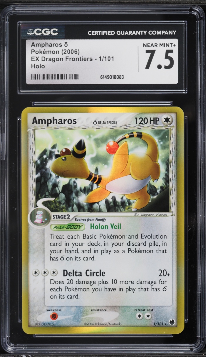 2006 Pokemon EX Dragon Frontiers Holo Ampharos #1 CGC 7.5 NRMT+