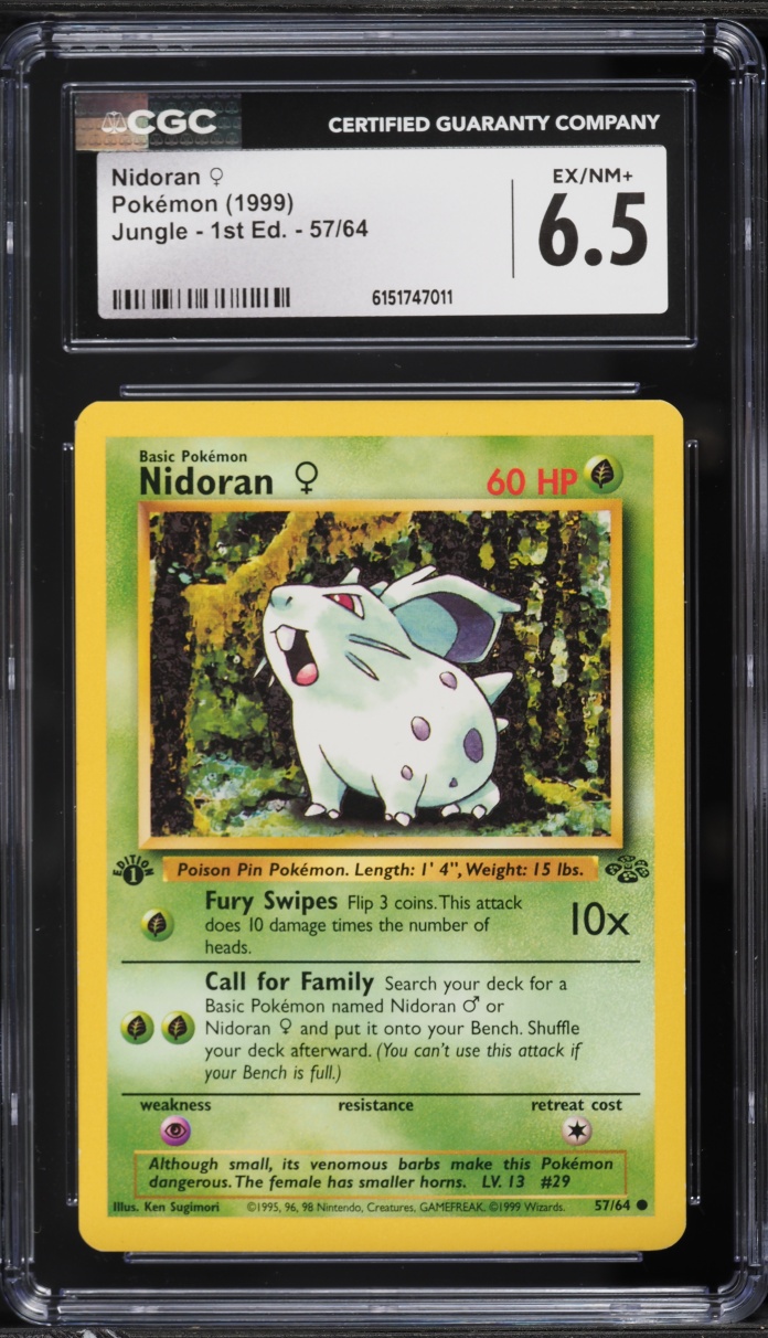 1999 Pokemon Jungle 1st Edition Nidoran #57 CGC 6.5 EXMT+