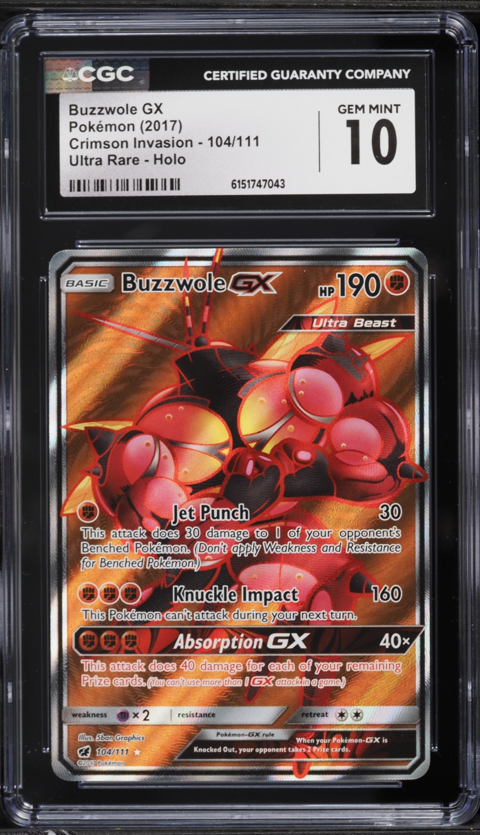 2017 Pokemon Sun & Moon Crimson Invasion Full Art Buzzwole GX #104 CGC 10 GEM MINT