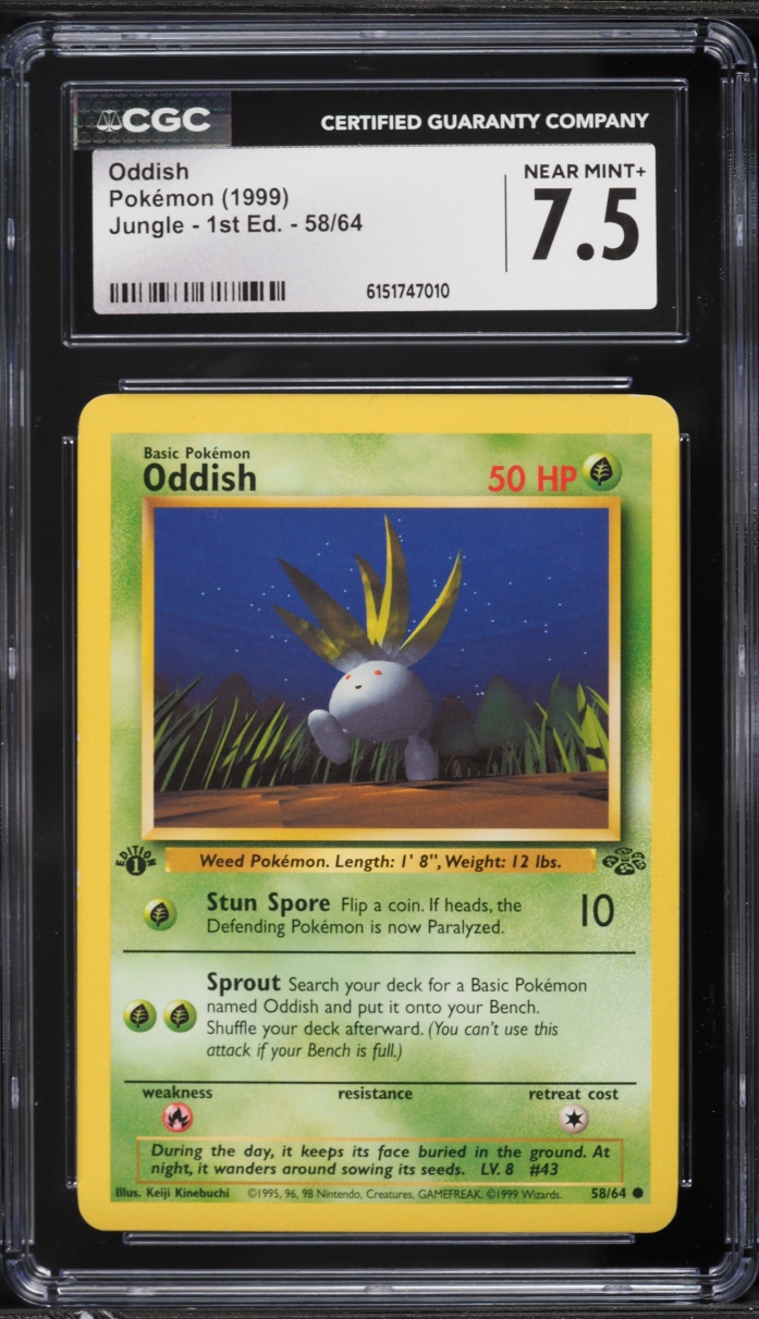 1999 Pokemon Jungle 1st Edition Oddish #58 CGC 7.5 NRMT+