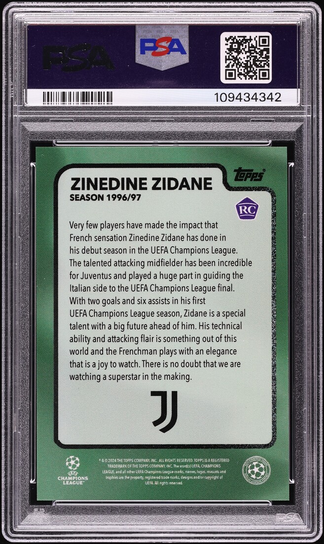 2024 Topps UEFA The Lost Rookie Cards Green Zinedine Zidane /99 PSA 10 GEM MINT