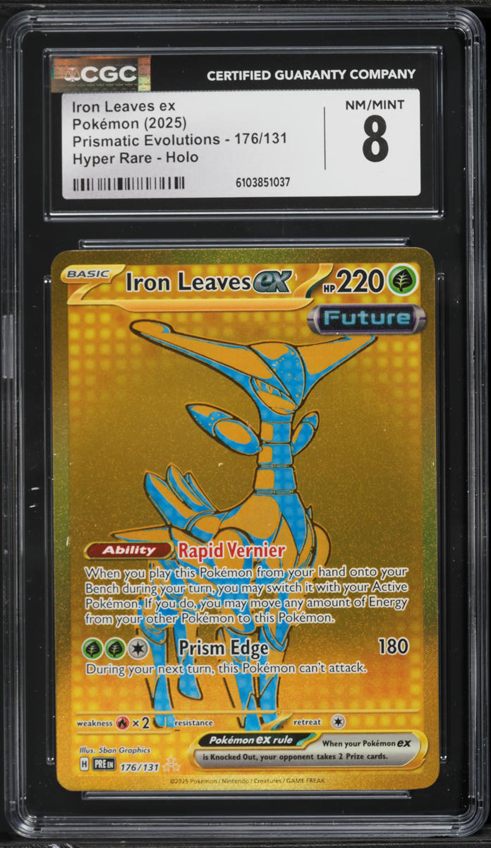 2025 Pokemon Scarlet & Violet Prismatic Evolutions Gold Rare Iron Leaves ex #176 CGC 8 NM-MT