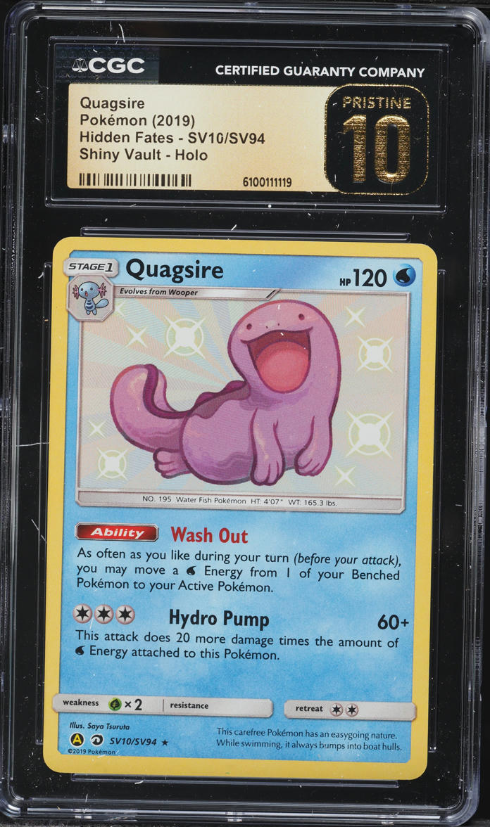 2019 Pokemon Sun & Moon Hidden Fates Shiny Quagsire #SV10 CGC 10 PRISTINE