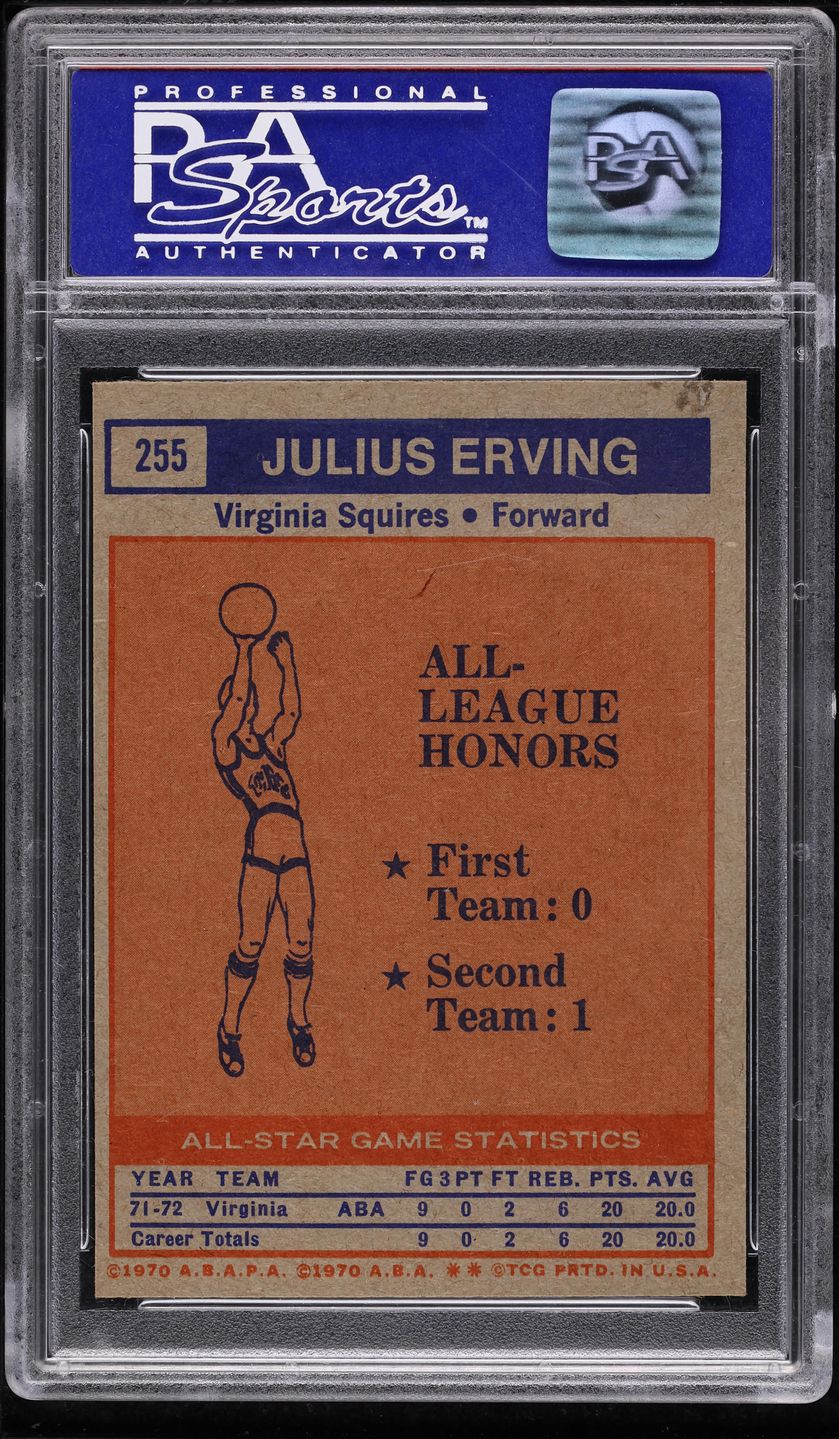 1972 Topps Basketball Julius Erving ROOKIE, ABA ALL-STAR #255 PSA 8 NM-MT