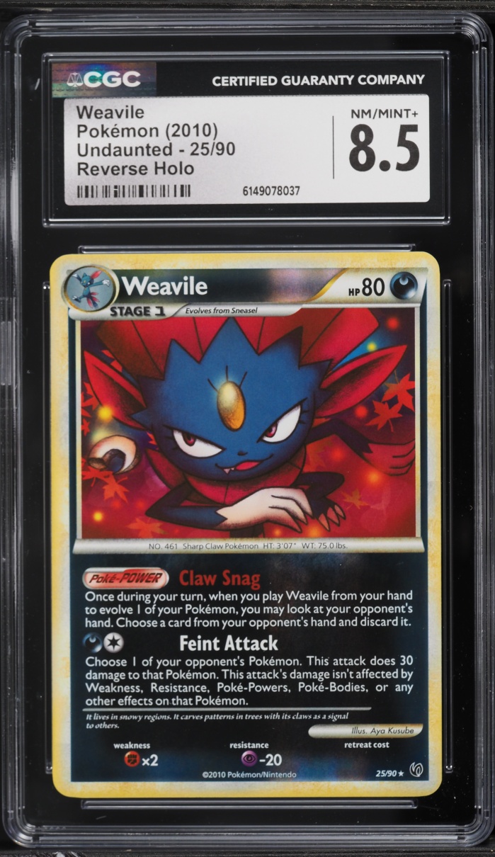 2010 Pokemon HeartGold & SoulSilver Undaunted Reverse Holo Weavile #25 CGC 8.5 NM-MT+