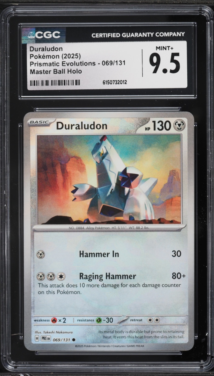 2025 Pokemon Scarlet & Violet Prismatic Evolutions Master Ball Holo Duraludon #69 CGC 9.5 MINT+