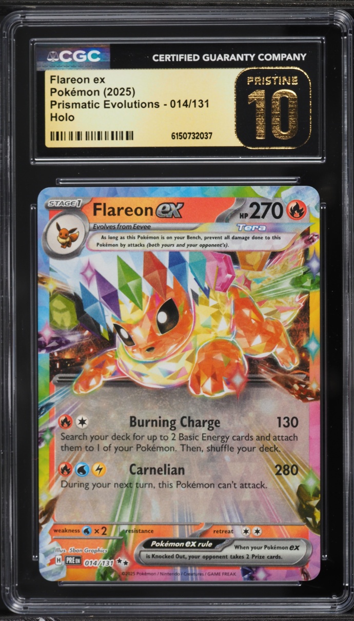 2025 Pokemon Scarlet & Violet Prismatic Evolutions Holo Flareon EX #14 CGC 10 PRISTINE