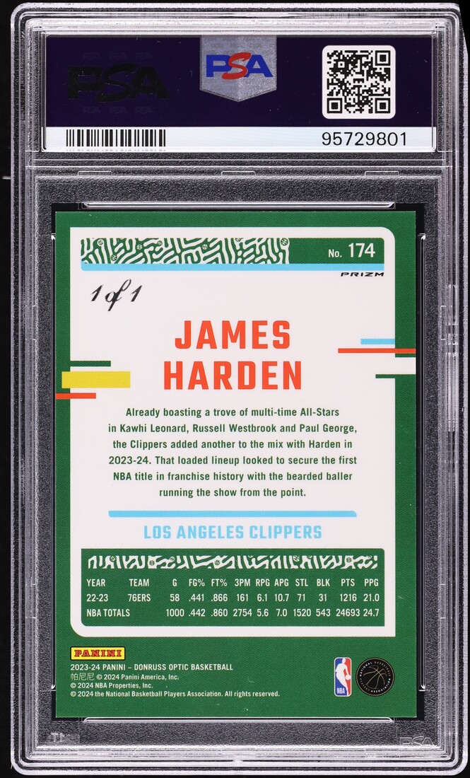 2023 Donruss Optic Gold Vinyl James Harden 1/1 #174 PSA 10 GEM MINT