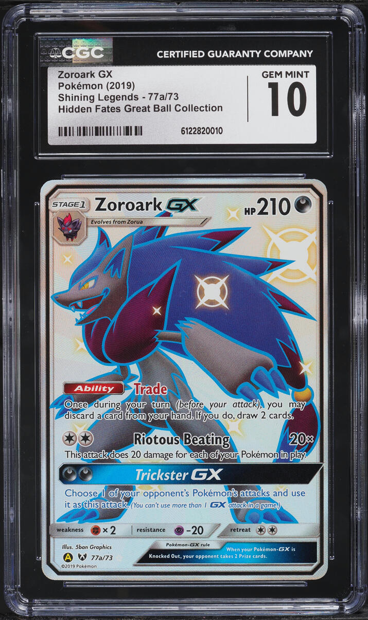 2019 Pokemon Sun & Moon Hidden Fates Full Art Zoroark GX #77a CGC 10 GEM MINT