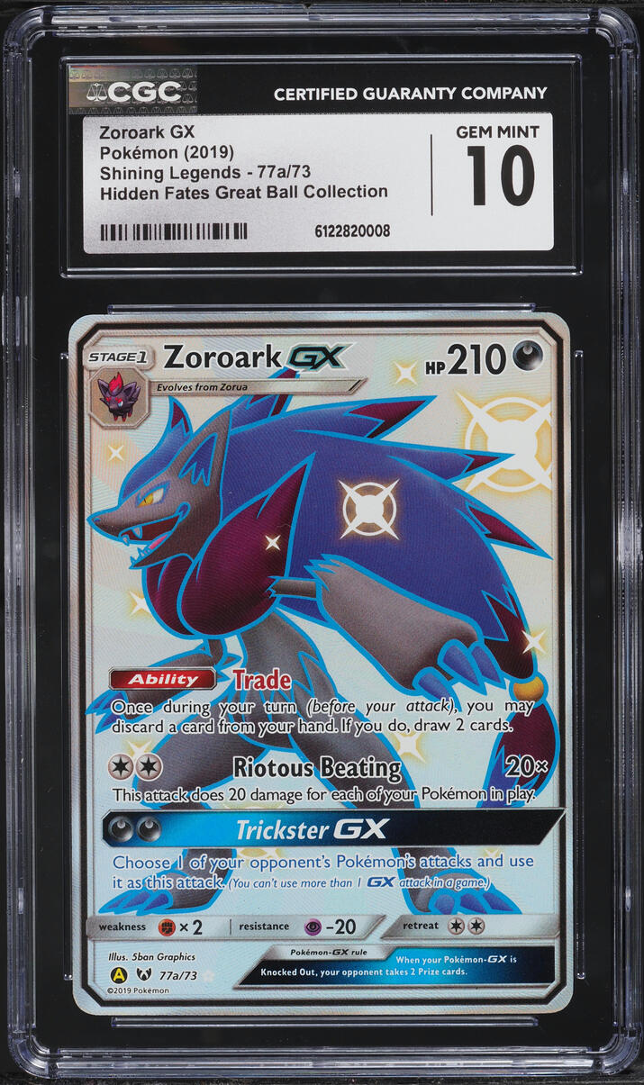2019 Pokemon Sun & Moon Hidden Fates Full Art Zoroark GX #77a CGC 10 GEM MINT