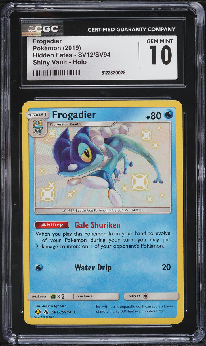 2019 Pokemon Sun & Moon Hidden Fates Shiny Frogadier #SV12 CGC 10 GEM MINT