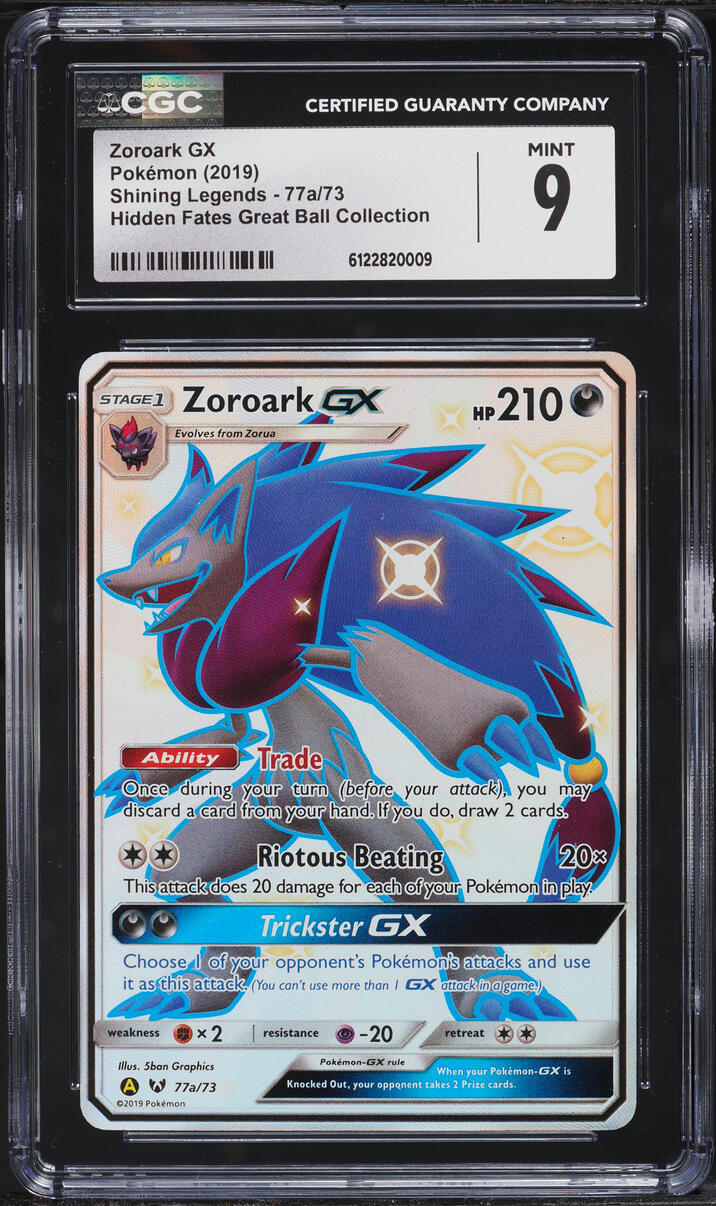 2019 Pokemon Sun & Moon Hidden Fates Full Art Zoroark GX #77a CGC 9 MINT