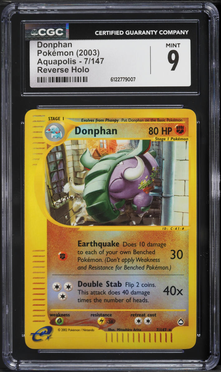 2003 Pokemon Aquapolis Reverse Holo Donphan #7 CGC 9 MINT