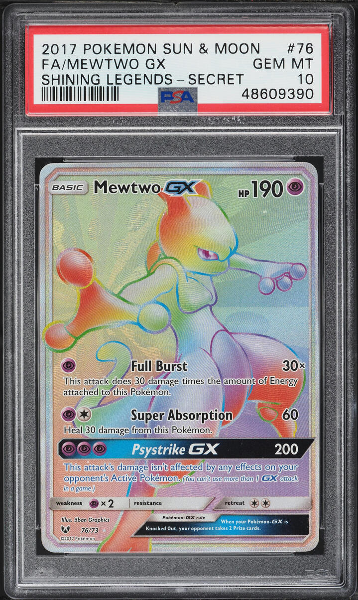 2017 Pokemon Sun & Moon Shining Legends Rainbow Rare Mewtwo GX #76 PSA 10 GEM MINT