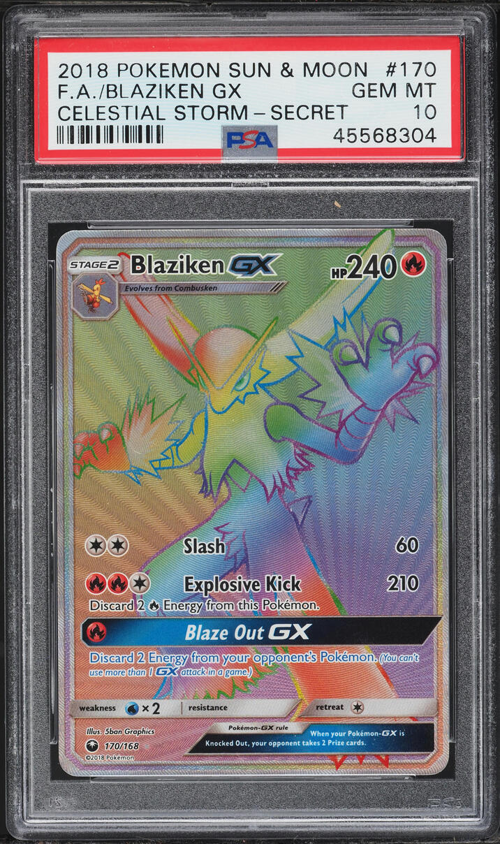 2018 Pokemon Sun & Moon Celestial Storm Rainbow Rare Blaziken GX #170 PSA 10 GEM MINT