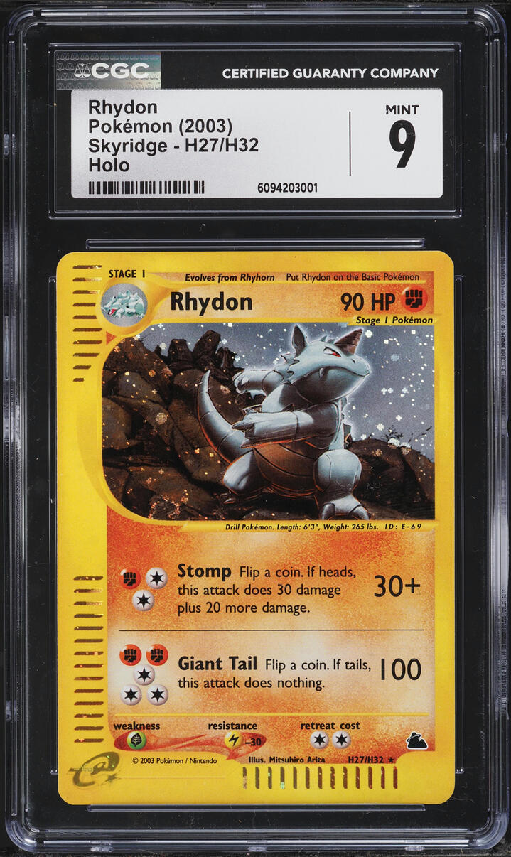 2003 Pokemon Skyridge Holo Rhydon #H27 CGC 9 MINT