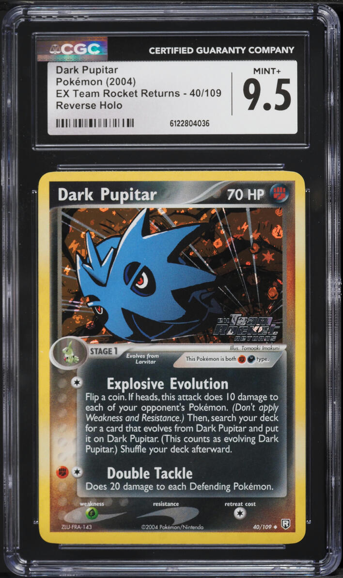 2004 Pokemon EX Team Rocket Returns Reverse Holo Dark Pupitar #40 CGC 9.5 MINT+