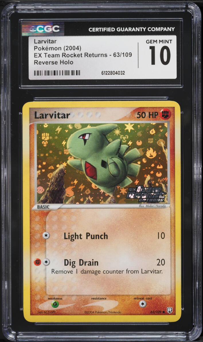 2004 Pokemon EX Team Rocket Returns Reverse Holo Larvitar #63 CGC 10 GEM MINT