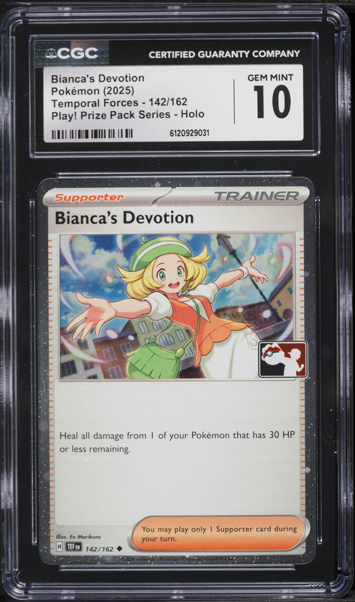2025 Pokemon Temporal Forces Play Prize Pack Series Holo Bianca's Devotion #142 CGC 10 GEM MINT