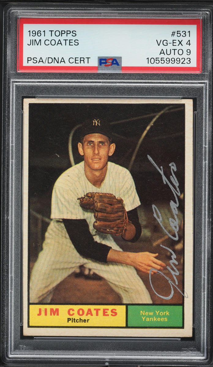 1961 Topps Jim Coates AUTO DNA 9 #531 PSA 4 VGEX