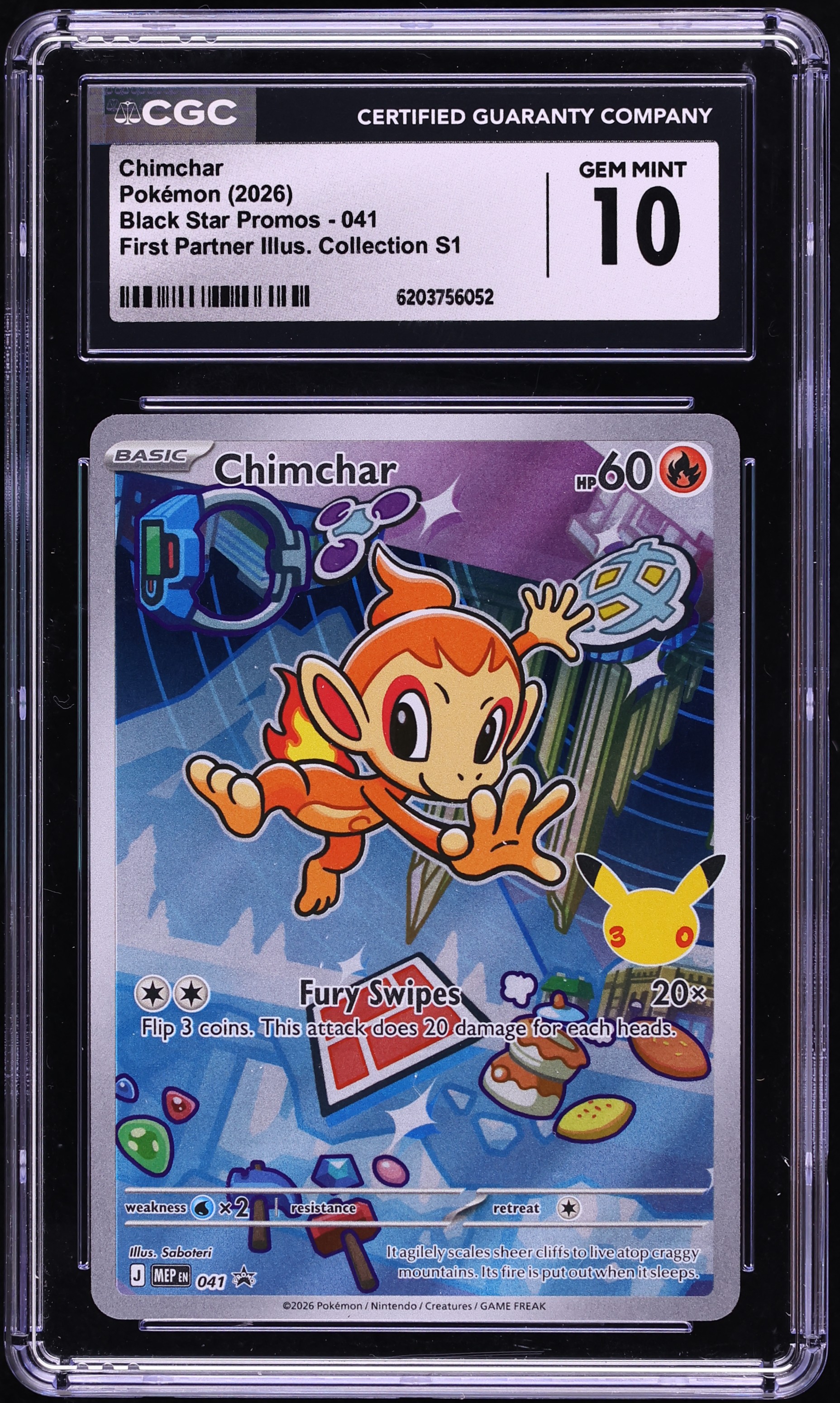 2026 Pokemon Mega Promo First Partner Illustration S1 Full Art Chimchar #41 CGC 10 GEM MINT