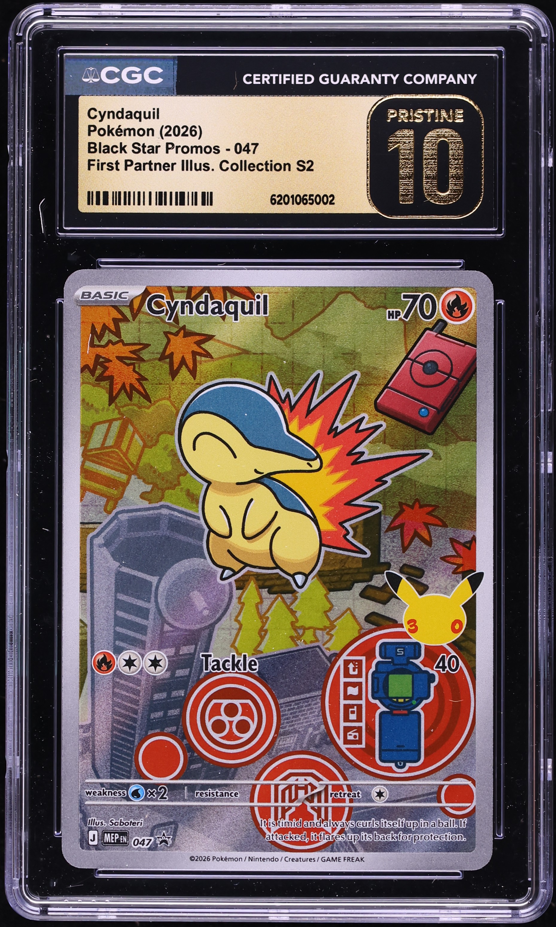 2026 Pokemon Mega Promo First Partner Illustration S2 Full Art Cyndaquil #47 CGC 10 PRISTINE