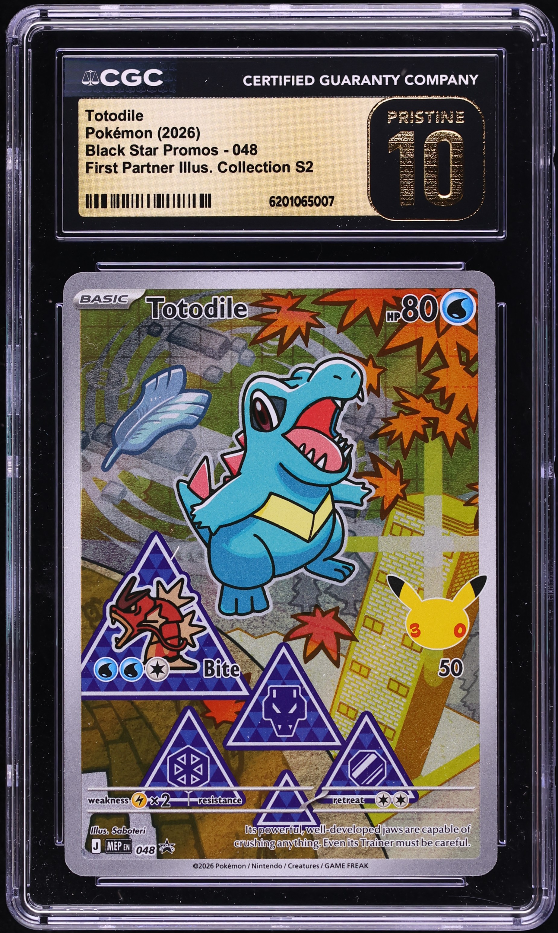 2026 Pokemon Mega Promo First Partner Illustration S2 Full Art Totodile #48 CGC 10 PRISTINE