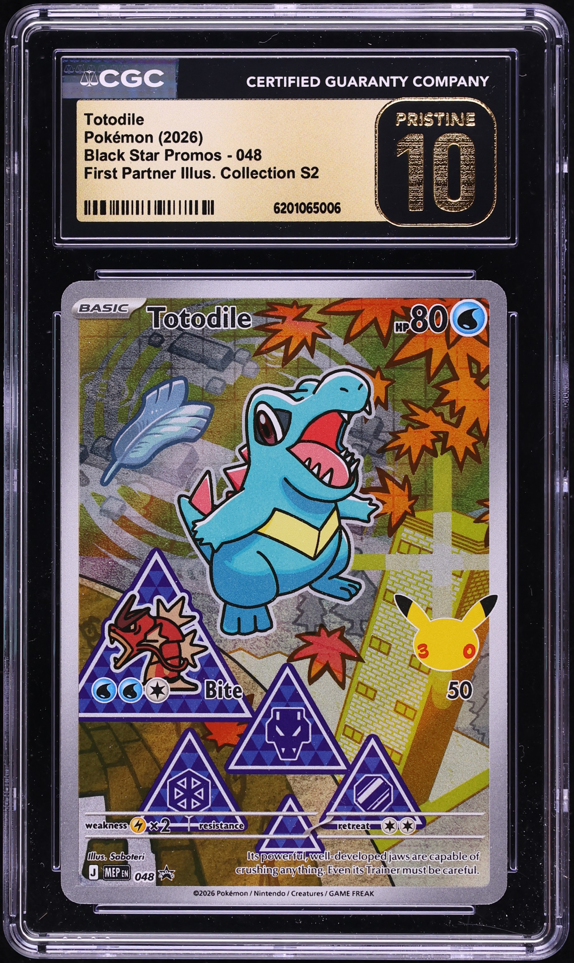 2026 Pokemon Mega Promo First Partner Illustration S2 Full Art Totodile #48 CGC 10 PRISTINE
