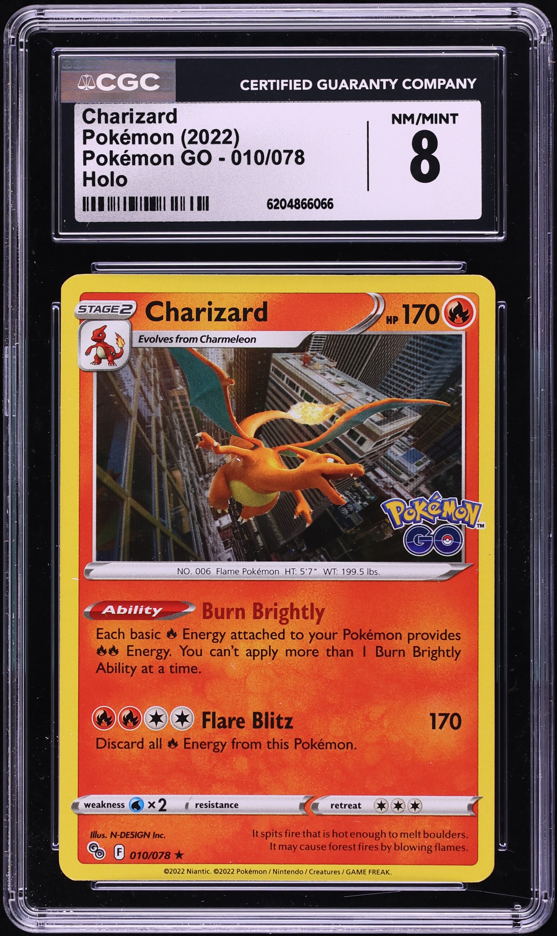 2022 Pokemon Japanese Sword & Shield GO Holo Charizard #10 CGC 8 NM-MT