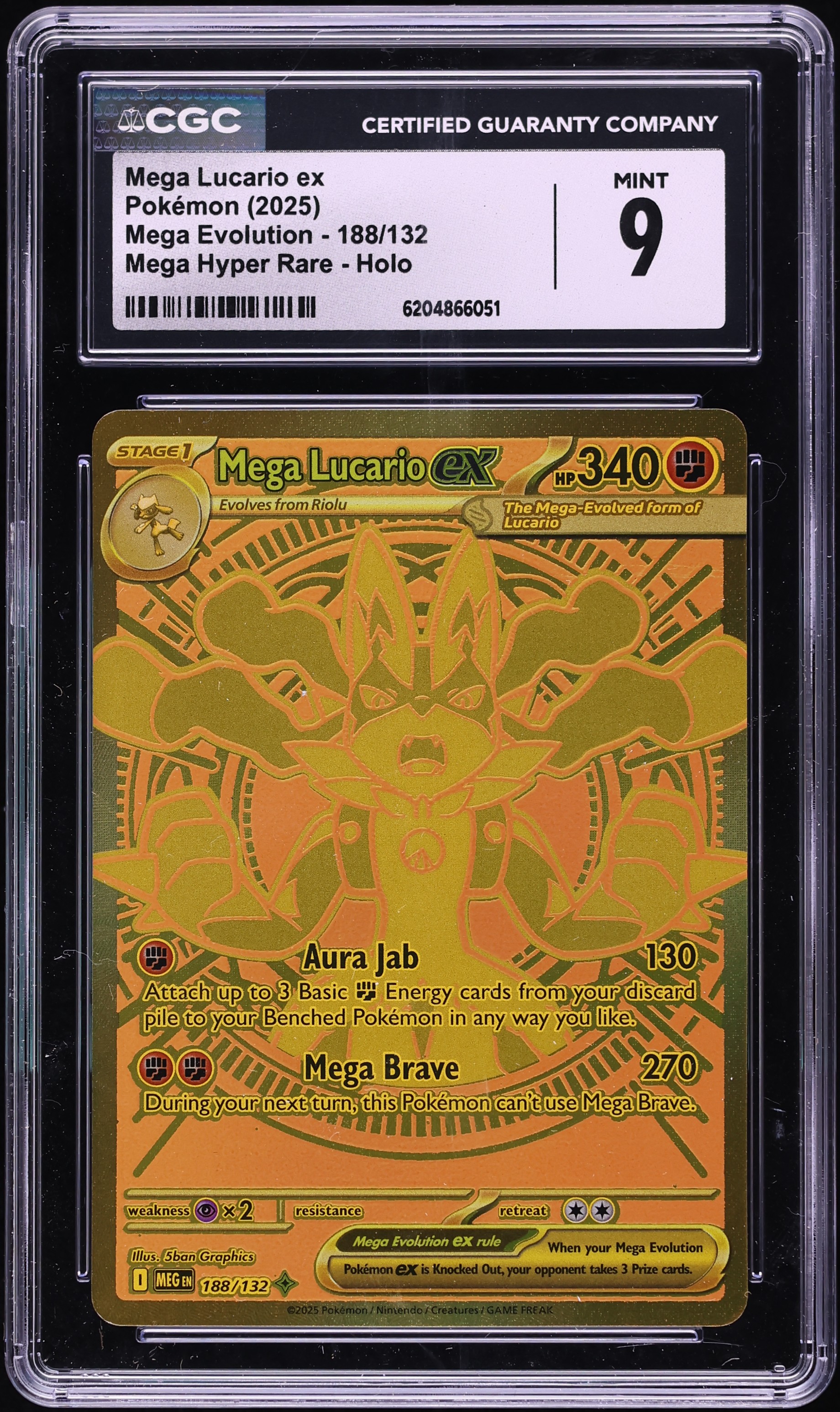 2025 Pokemon Mega Evolution MHR Mega Lucario Ex #188 CGC 9 MINT