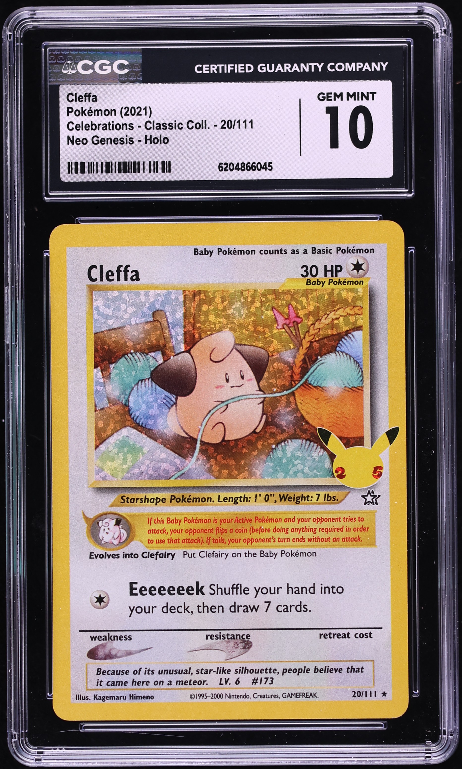 2021 Pokemon Sword & Shield Celebrations Classic Neo Genesis Holo Cleffa #20 CGC 10 GEM MINT