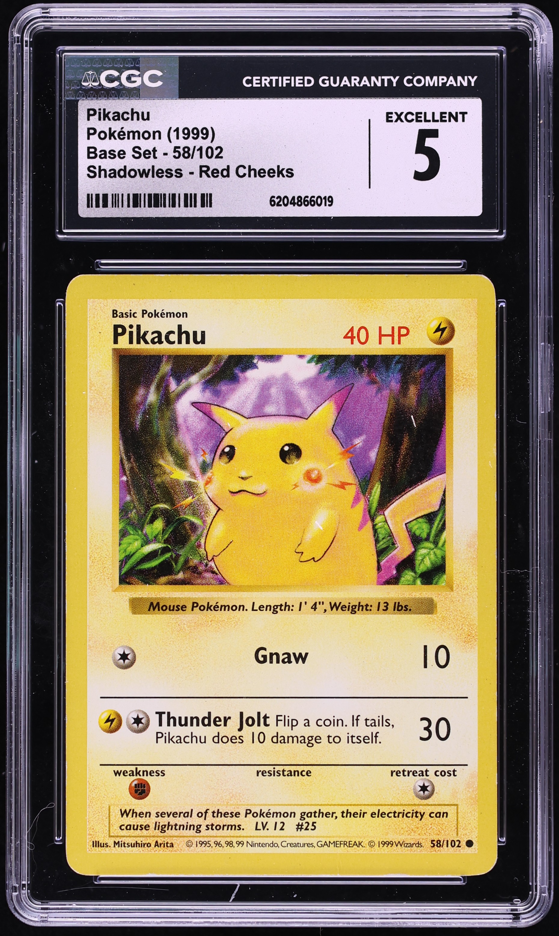 1999 Pokemon Base Set Shadowless Red Cheeks Pikachu #58 CGC 5 EX