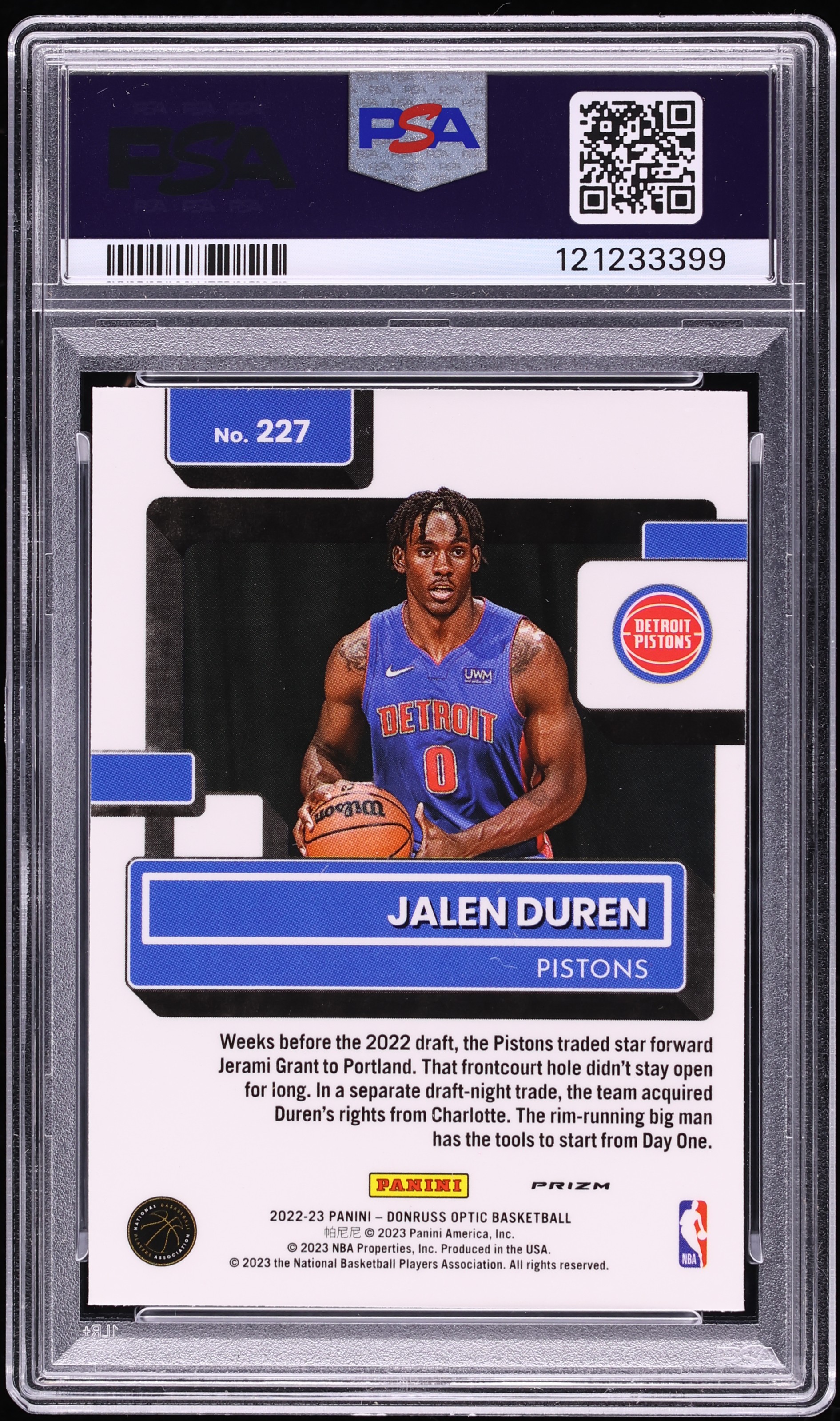 その他 JALEN DUREN SPECTRA RADIANT PSA9 AUTO 2022-23 Panini Select Gold Autograph Jalen Duren RC Rookie