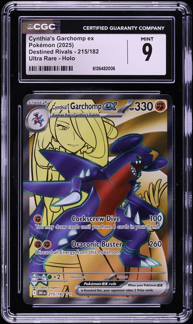 2025 Pokemon Scarlet & Violet Destined Rivals Full Art Cynthia's Garchomp ex #215 CGC 9 MINT