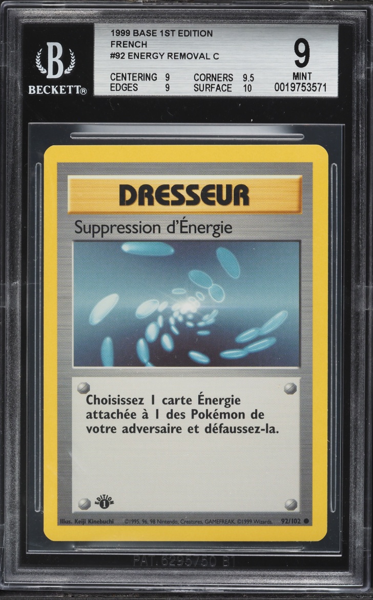 1999 Pokemon French Base Set 1st Edition Energy Removal #92 BGS 9 MINT