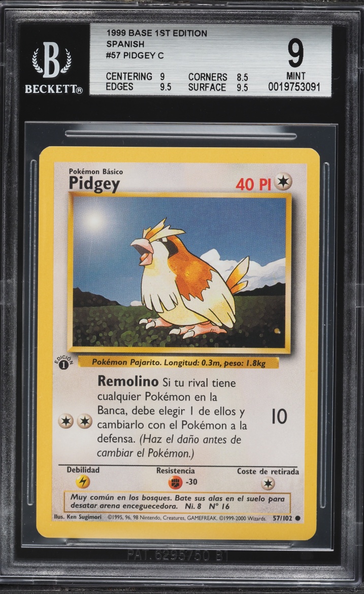 1999 Pokemon Spanish Base Set 1st Edition Pidgey #57 BGS 9 MINT