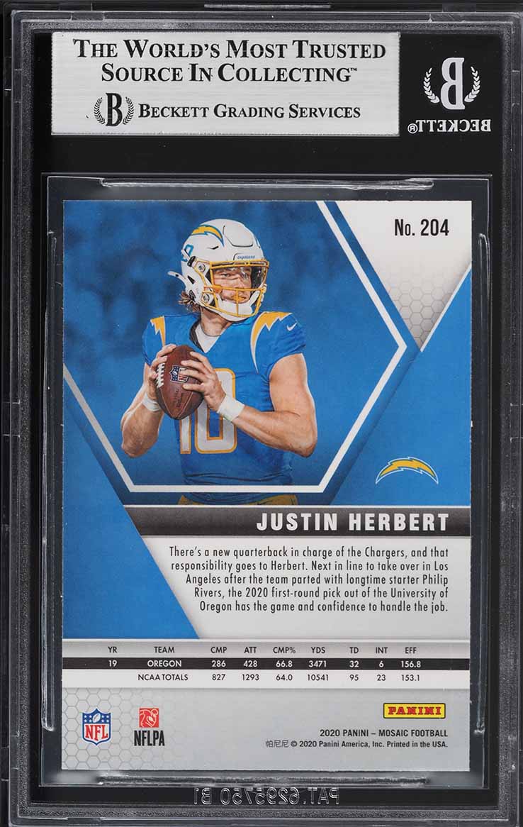 2020 Panini Mosaic Justin Herbert ROOKIE #204 BGS 9 MINT