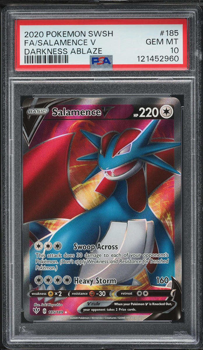 2020 Pokemon SWSH Darkness Ablaze Full Art Salamence V #185 PSA 10 GEM MINT