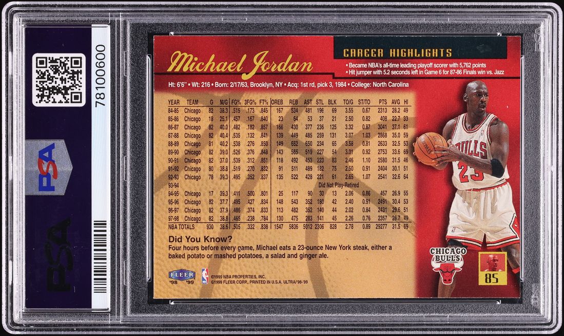 1998 Ultra Basketball Michael Jordan #85 PSA 10 GEM MINT