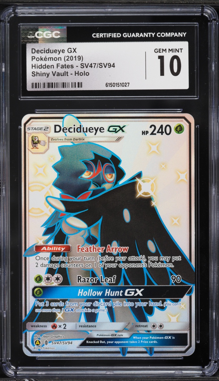 2019 Pokemon Sun & Moon Hidden Fates Full Art Decidueye GX #SV47 CGC 10 GEM MINT